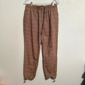 Zanerobe Pants Men Size 34 Brown Checkered Regular Fit Elastic Waist 100 Cotton